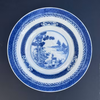 Chinese Antique soft paste porcelain plate decorated in underglazed blue and white, 18th c #2086
