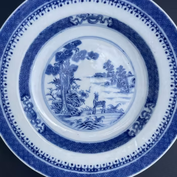 Chinese Antique soft paste porcelain plate decorated in underglazed blue and white, 18th c #2087