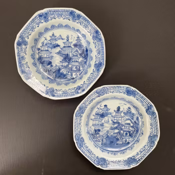 Chinese antique blue and white deep dishes, 18th c #2088, #2089