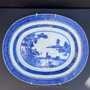 Chinese Antique porcelain platter decorated in underglazed blue and white, 18th c #2090