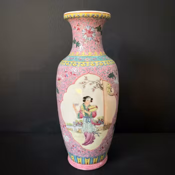Chinese vintage famille rose vase "The Romance of the West Chamber 西厢记 - 红娘传书 " 1950-1970's #2092
