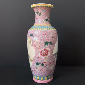 Chinese vintage famille rose vase "The Romance of the West Chamber 西厢记 - 红娘传书 " 1950-1970's #2092