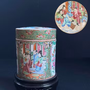 Chinese antique lidded porcelain box, Canton 19th century #2093
