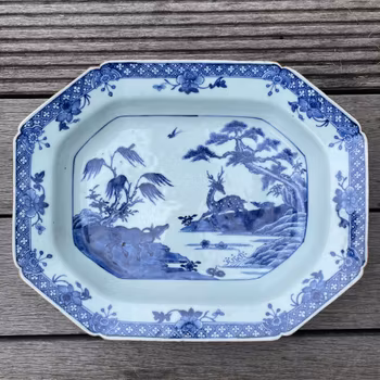 Chinese Antique deep porcelain platter decorated in underglazed blue and white, 18th c #2082