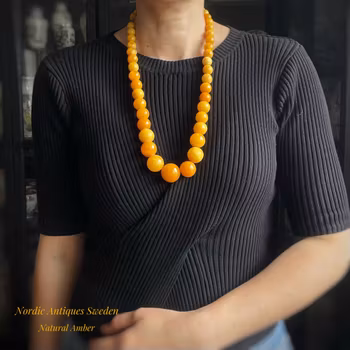 Vintage Natural Amber Necklace Baltic Amber Egg Yolk Butterscotch Huge 91g #1839