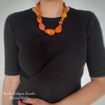 Natural Amber necklace antique from Denmark baltic amber egg yolk 1950s 78G #2372