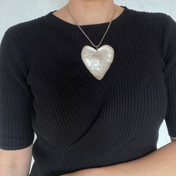 Unique Scandinavian design sterling silver pendent heart with baltic amber huge