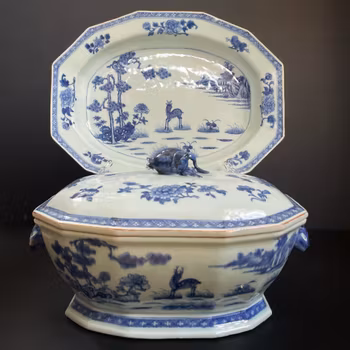 Chinese antique Blue and White tureen, and under platter, Qianlong Period #2099 & 2100