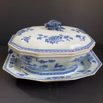 Chinese antique Blue and White tureen, and under platter, Qianlong Period #2099 & 2100