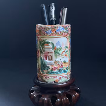 Chinese antique brush pot, Canton 19th century #2105