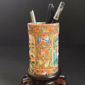 Chinese antique brush pot, Canton 19th century #2105