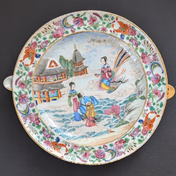 Chinese antique rose mandarin warming plate, Daoguang period  #2118