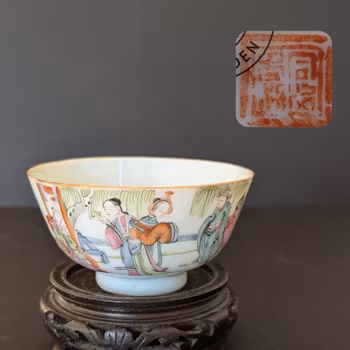Chinese antique famille rose bowl with figure decoration, 19th century #2127