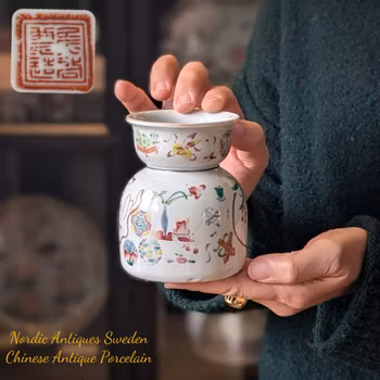 Chinese antique famille rose spitton / scholars object, Late Qing / Republic #2137