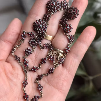 Antique Bohemian Garnet Necklace Gilt Silver 45cm #2139