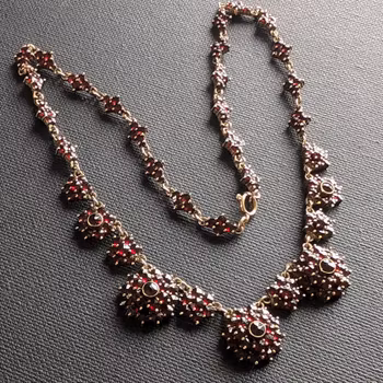 Antique Bohemian Garnet Necklace Gilt Silver 45cm #2139