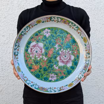 Chinese antique deep mouth plate, Peranakan / Bencharong, 18th century #2152