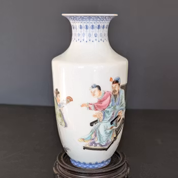 Chinese antique / vintage vase with scholar, Jurentang mark, 20th c #2159