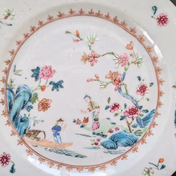 Chinese antique famille rose plate with figure decoration, 18th century #2171
