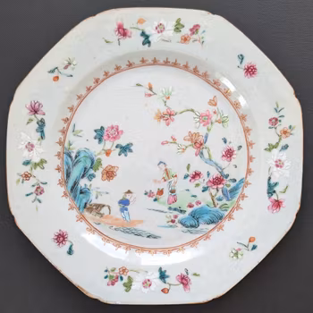 Chinese antique famille rose plate with figure decoration, 18th century #2171