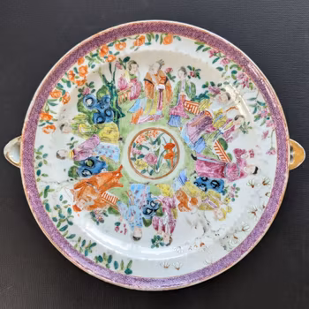 Chinese antique rose mandarin warming plate, 19th century 十二花神 #2182