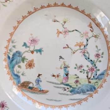Chinese antique famille rose deep plate with figure decoration, 18th century #2172