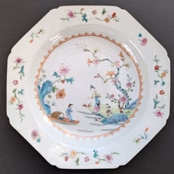 Chinese antique famille rose deep plate with figure decoration, 18th century #2172