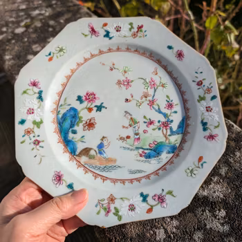 Chinese antique famille rose plate with figure decoration, 18th century #2173