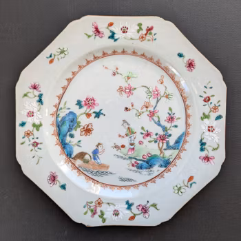 Chinese antique famille rose plate with figure decoration, 18th century #2173