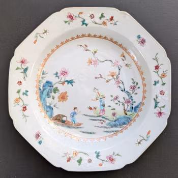 Chinese antique famille rose deep plate with figure decoration, 18th century #2170