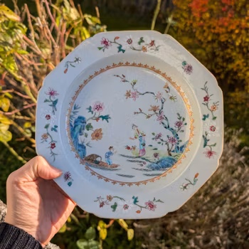 Chinese antique famille rose deep plate with figure decoration, 18th century #2170