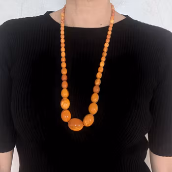 Natural Amber necklace antique Baltic amber egg yolk butterscotch oval beads 47g