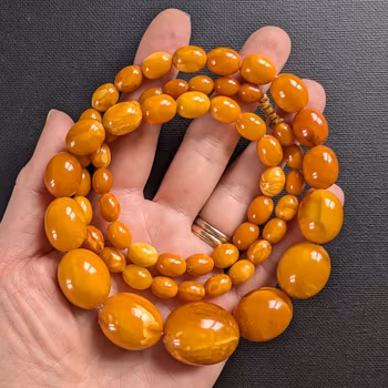 Natural Amber necklace antique Baltic amber egg yolk butterscotch oval beads 47g