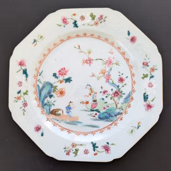Chinese antique famille rose plate with figure decoration, 18th century #2192