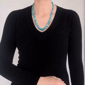 1960's Vintage Chinese export to Europe TURQUOISE beads necklace gilded sterling silver clasp #2201
