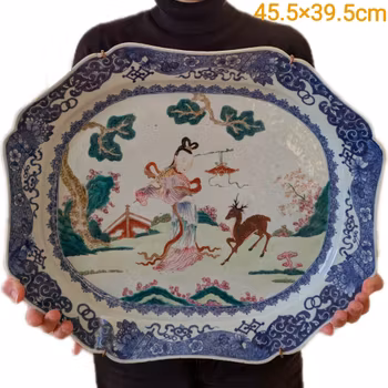 Chinese antique platter in underglazed blue and famille rose decoration, Qianlong period #2206