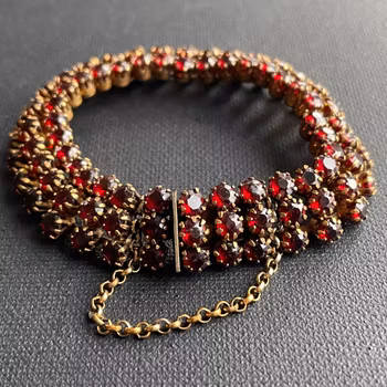 Antique Garnet Bohemian 3 Row Bracelet Handmaden #2227