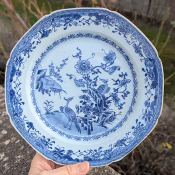 Chinese antique porcelain underglazed blue and white plate, Qianlong, 18th c #2229