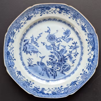 Chinese antique porcelain underglazed blue and white plate, Qianlong, 18th c #2229