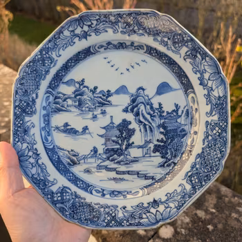 Chinese antique porcelain underglazed blue and white plate, Qianlong, 18th c #2230