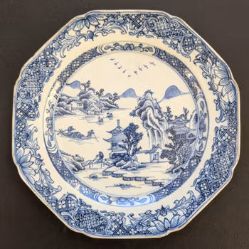 Chinese antique porcelain underglazed blue and white plate, Qianlong, 18th c #2230