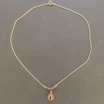 Antique Bohemian Garnet Necklace Gilt 925 Silver 45cm #2231