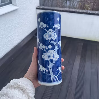 Chinese antique blue and white brushpot, Late Qing Dynnasty #2236