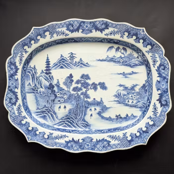 Chinese Antique porcelain platter decorated in underglazed blue and white, 18th c #2213