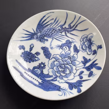Chinese antique porcelain plate with phoenix, 18th/19th c #2250