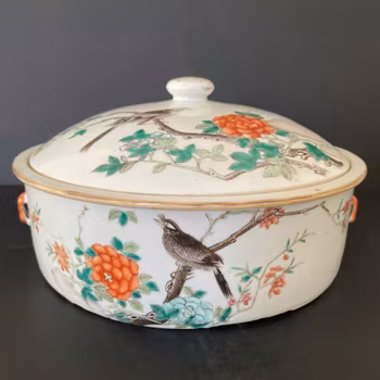 Large Chinese Antique porcelain Famille Rose bowl With Lid, Late Qing #2252