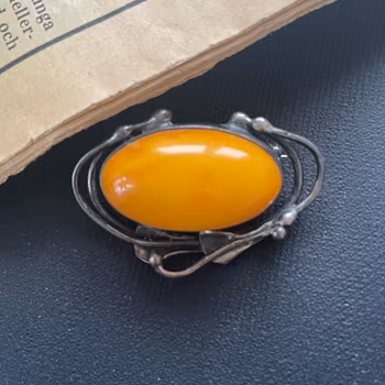 Natural Amber Vintage Amber Brooch With Silver Egg Yolk Butterscotch #2255