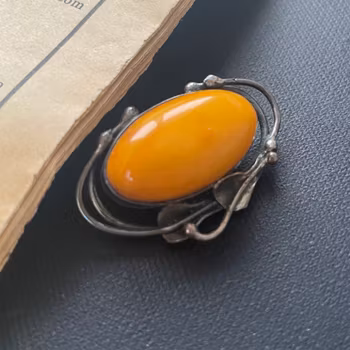 Natural Amber Vintage Amber Brooch With Silver Egg Yolk Butterscotch #2255