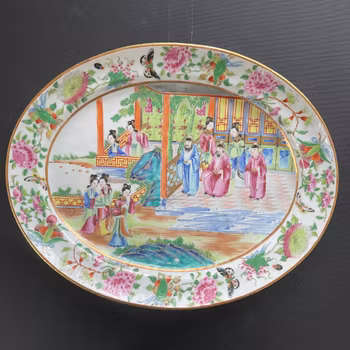 Chinese Antique Rose Mandarin Porcelain Platter, 19th c #2261