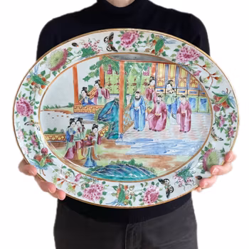 Chinese Antique Rose Mandarin Porcelain Platter, 19th c #2261